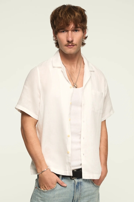 SHORT SLEEVE LINEN CAMP COLLAR SHIRT, image 1