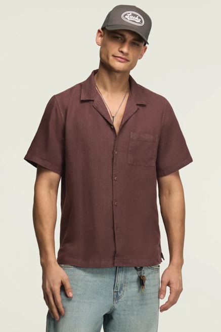 SHORT SLEEVE LINEN CAMP COLLAR SHIRT, image 1