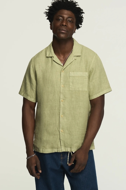 SHORT SLEEVE LINEN CAMP COLLAR SHIRT, image 1