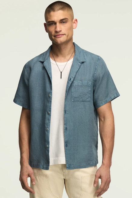SHORT SLEEVE LINEN CAMP COLLAR SHIRT, image 1