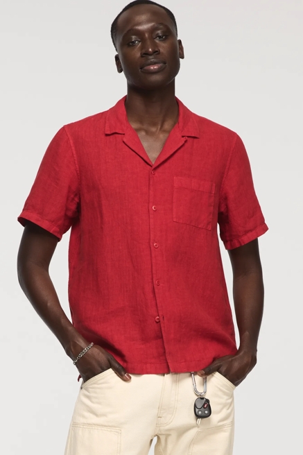 SHORT SLEEVE LINEN CAMP COLLAR SHIRT, image 1