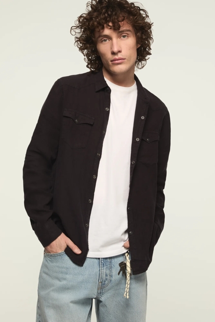 LINEN LONG SLEEVE WESTERN SHIRT, image 1