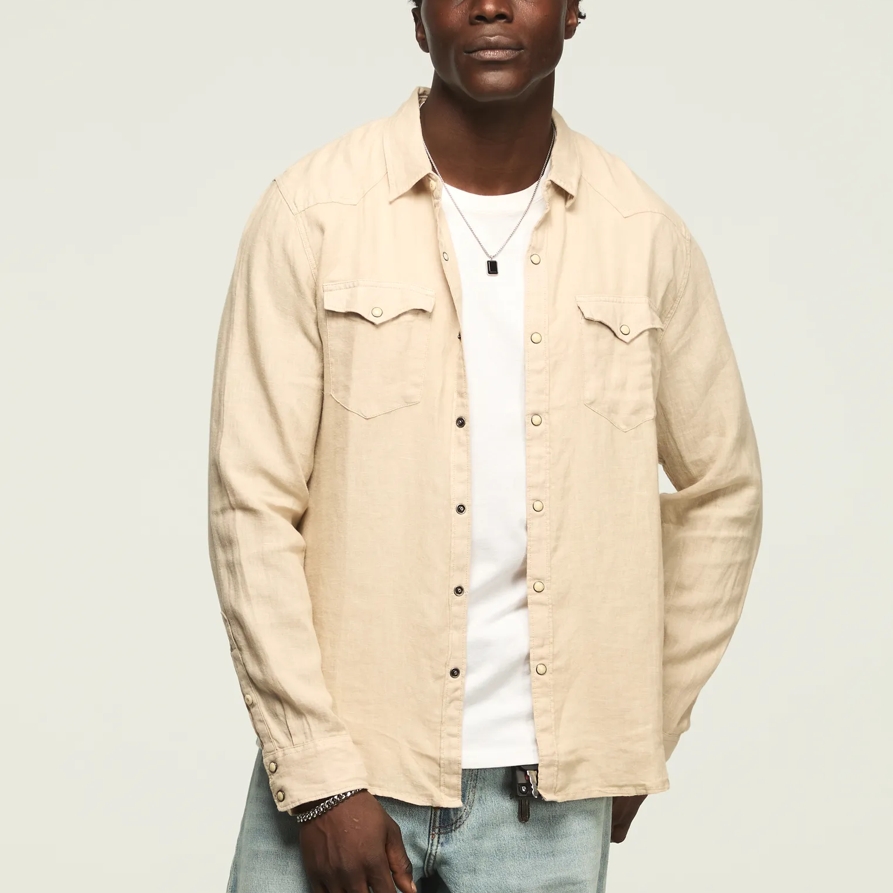 Lucky Brand Linen Long Sleeve Western Shirt - Men's Clothing Outerwear Shirt Jackets