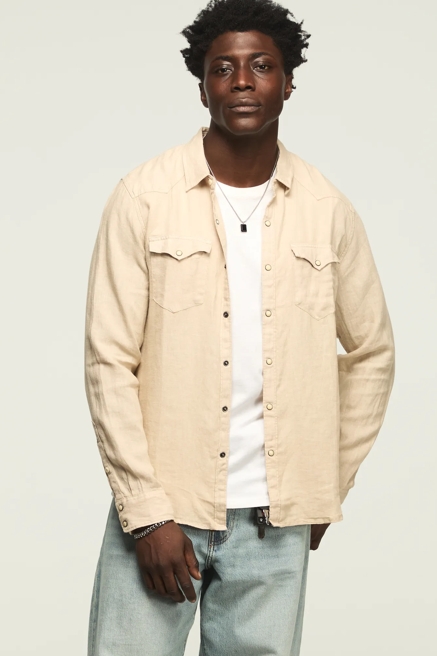 LINEN LONG SLEEVE WESTERN SHIRT, image 1