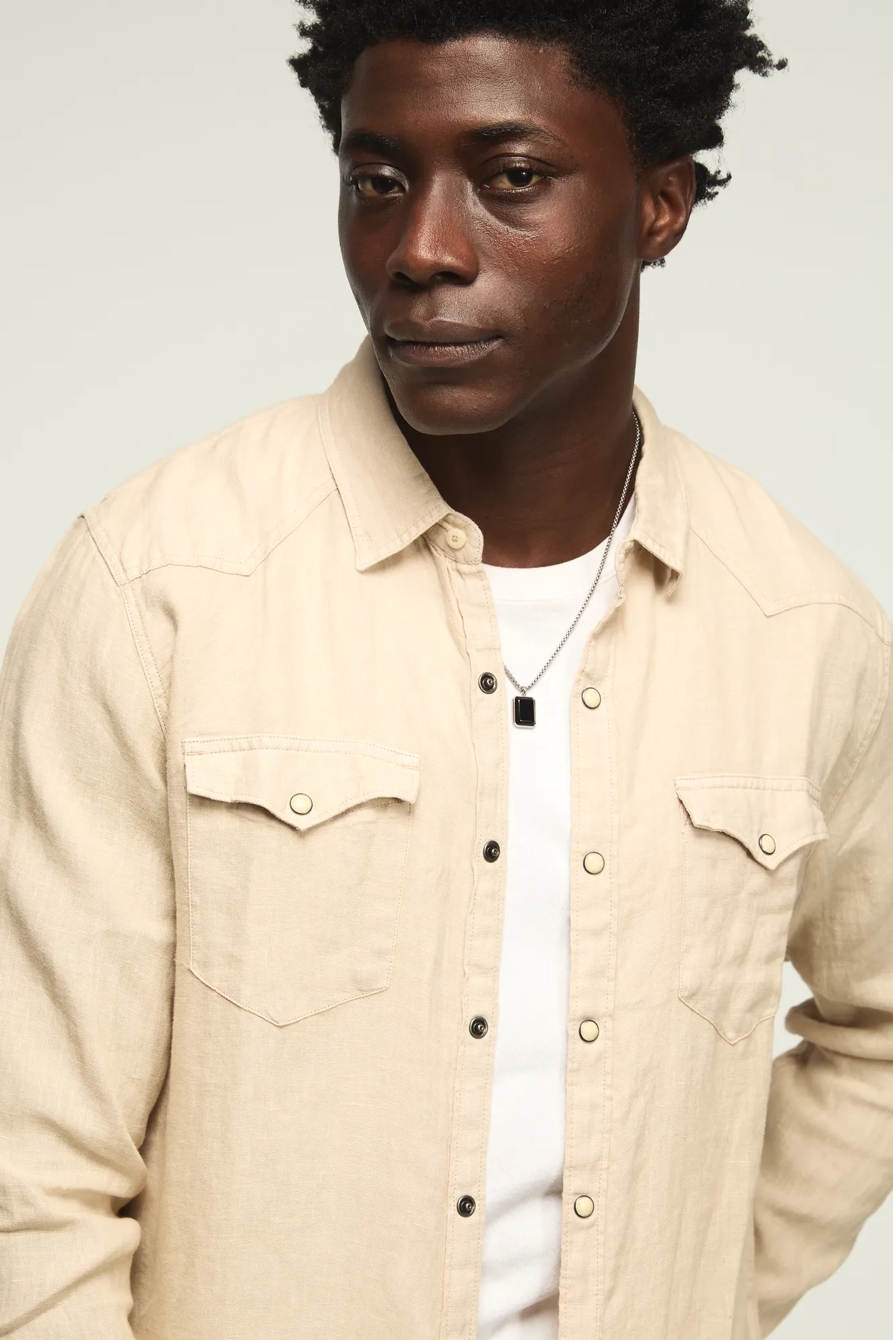 LINEN LONG SLEEVE WESTERN SHIRT, image 2