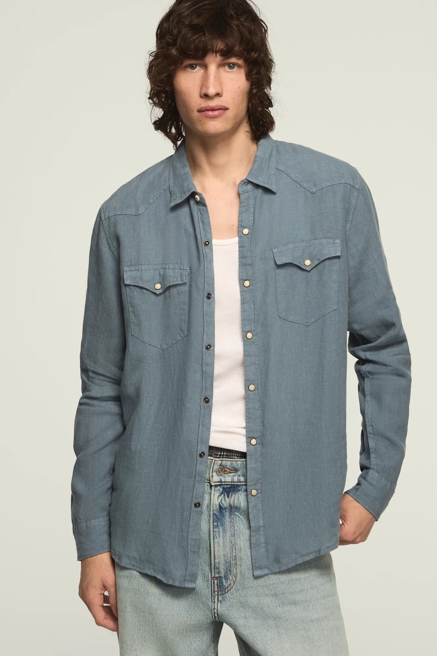 LINEN LONG SLEEVE WESTERN SHIRT, image 1