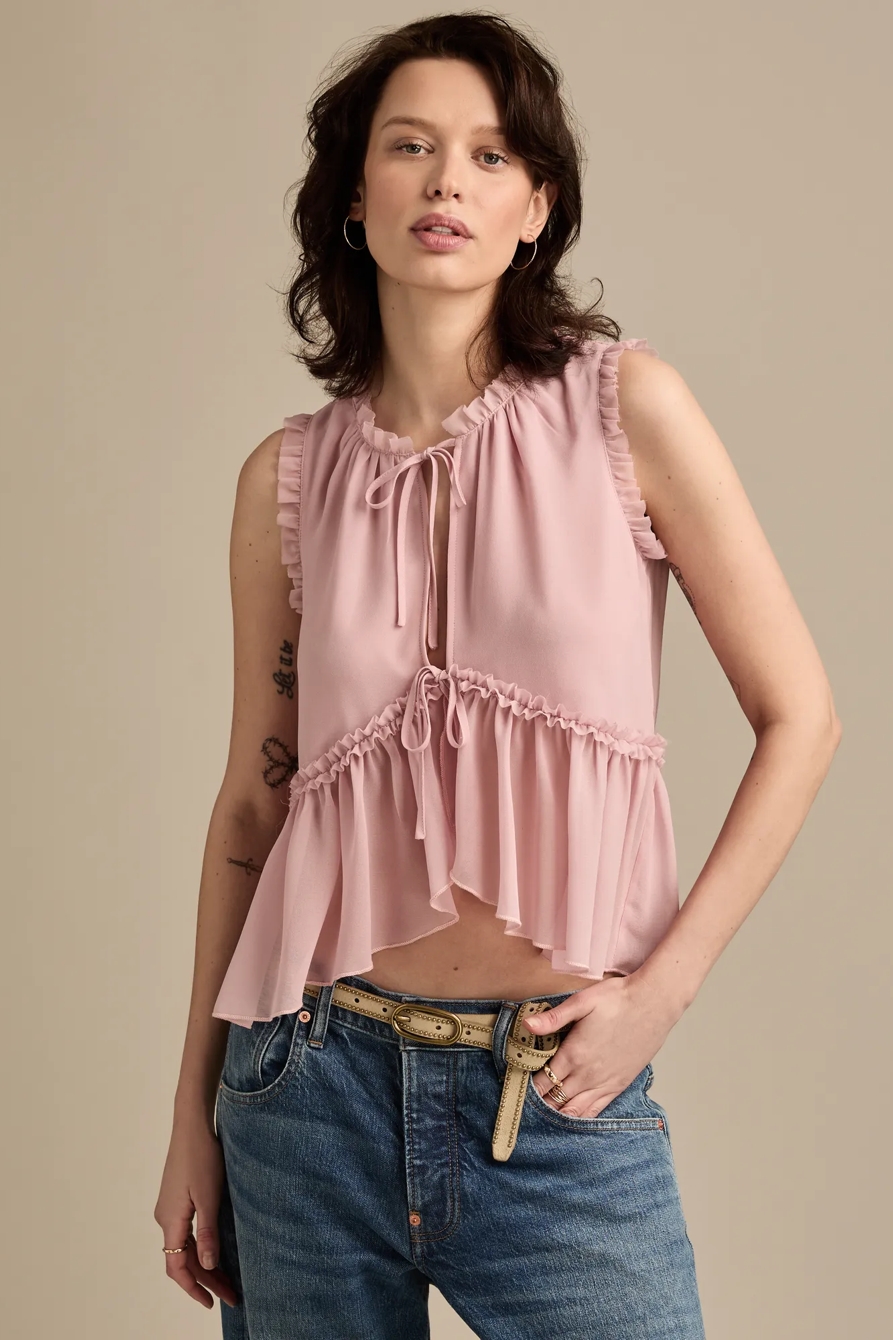 Lucky Brand Upcycled RUFFLE FLYAWAY TOP, image 1