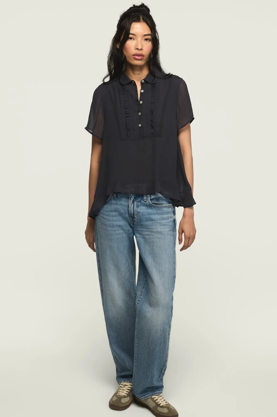 HIGH LOW SHORT SLEEVE RUFFLE SHIRT, image 2