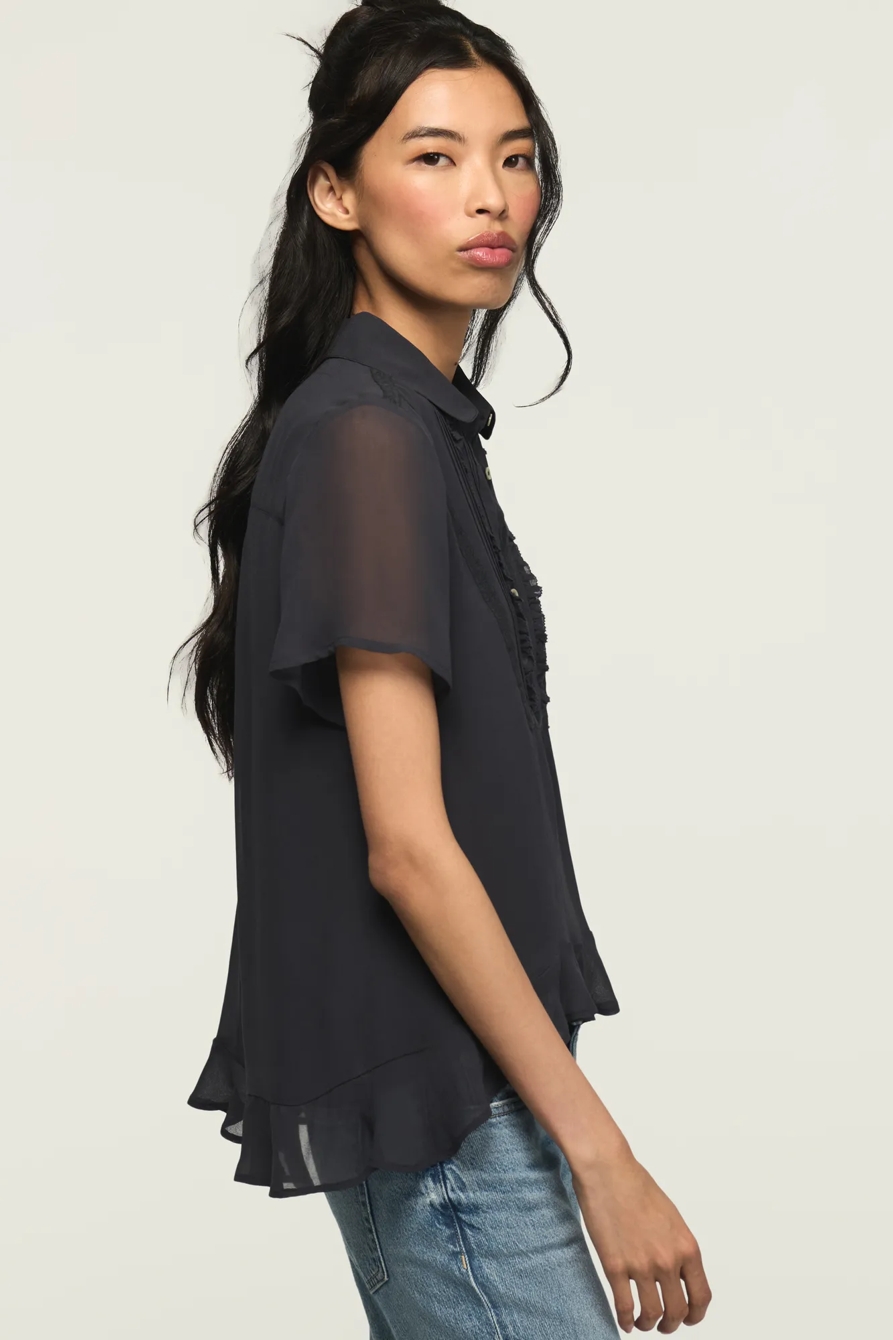 HIGH LOW SHORT SLEEVE RUFFLE SHIRT, image 4