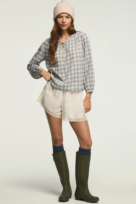 SHIRRED FLOWY PLAID SHIRT, image 2