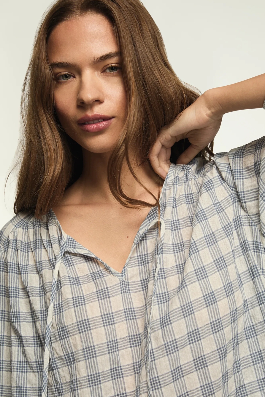 SHIRRED FLOWY PLAID SHIRT, image 3