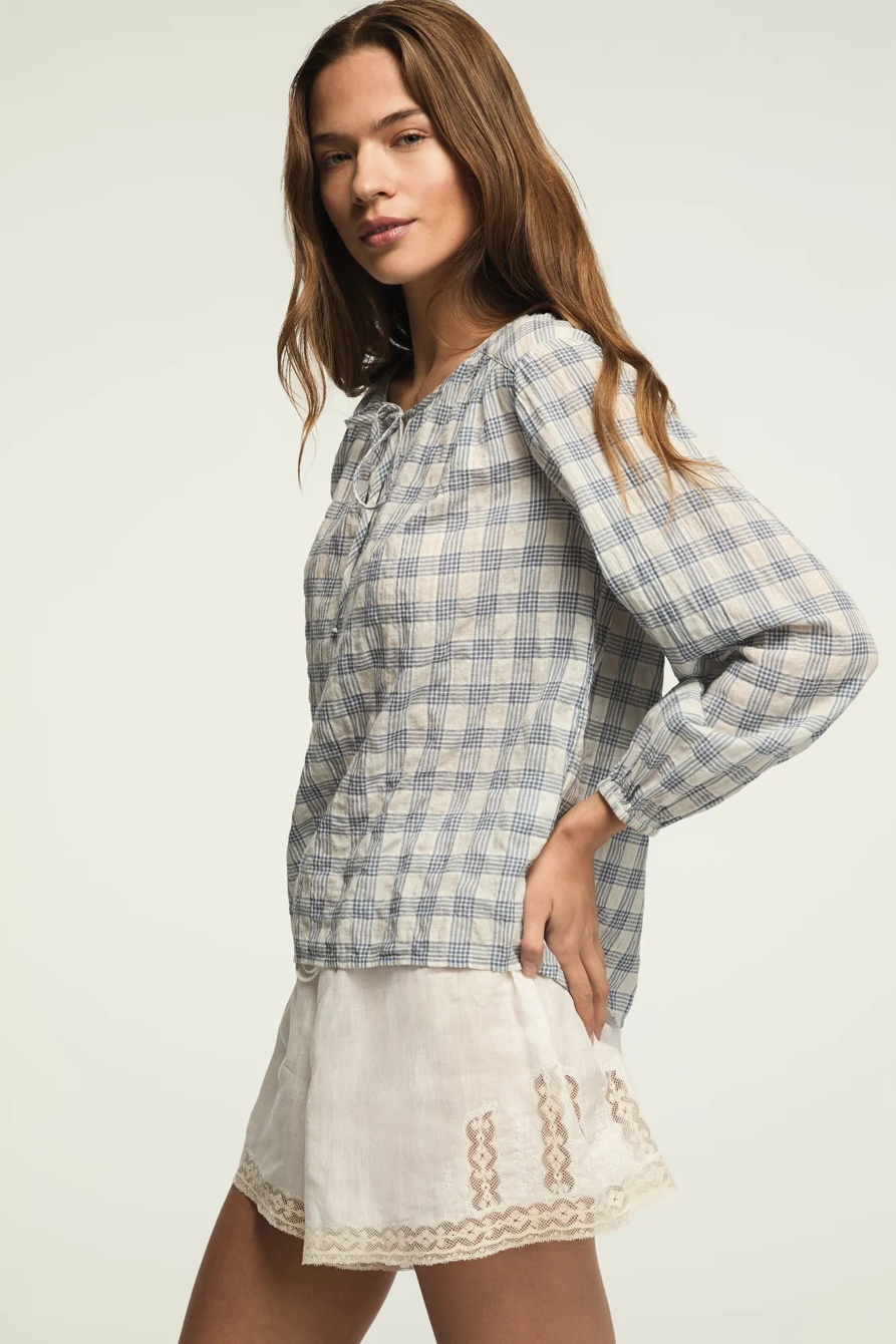 SHIRRED FLOWY PLAID SHIRT, image 4