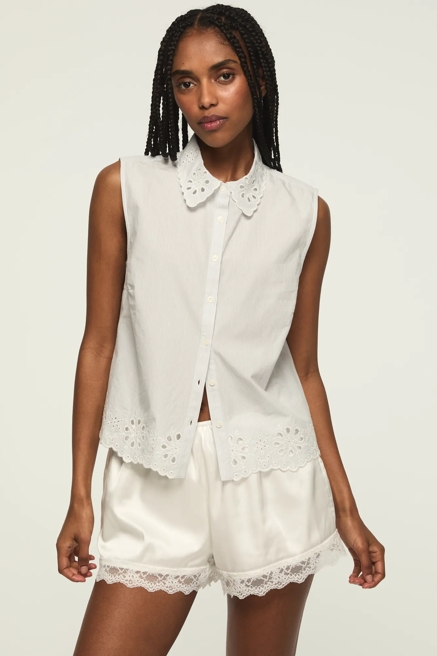 SLEEVELESS EYELET BUTTONDOWN, image 1
