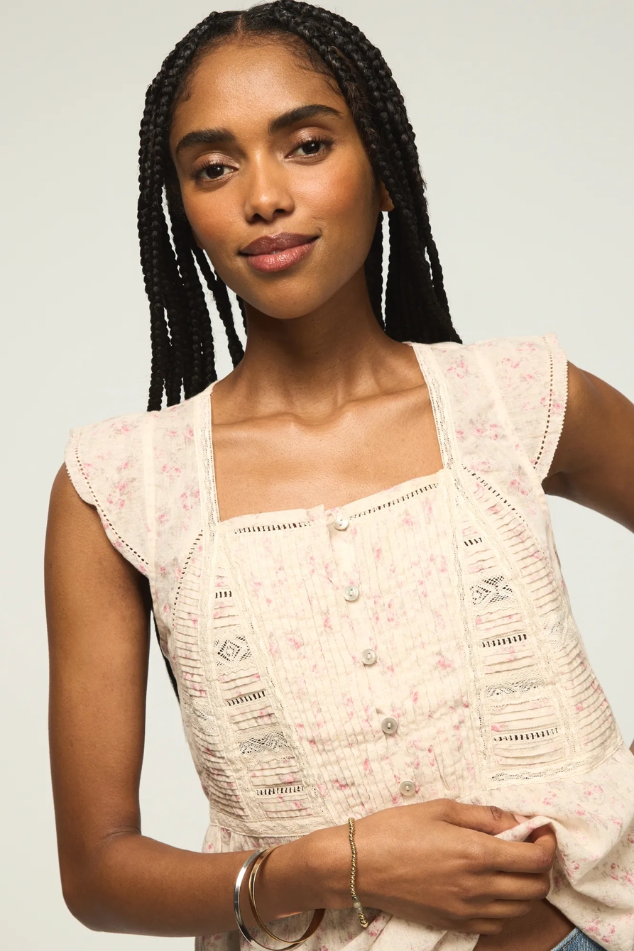 LACE RUFFLE SLEEVELESS BUTTONDOWN, image 2