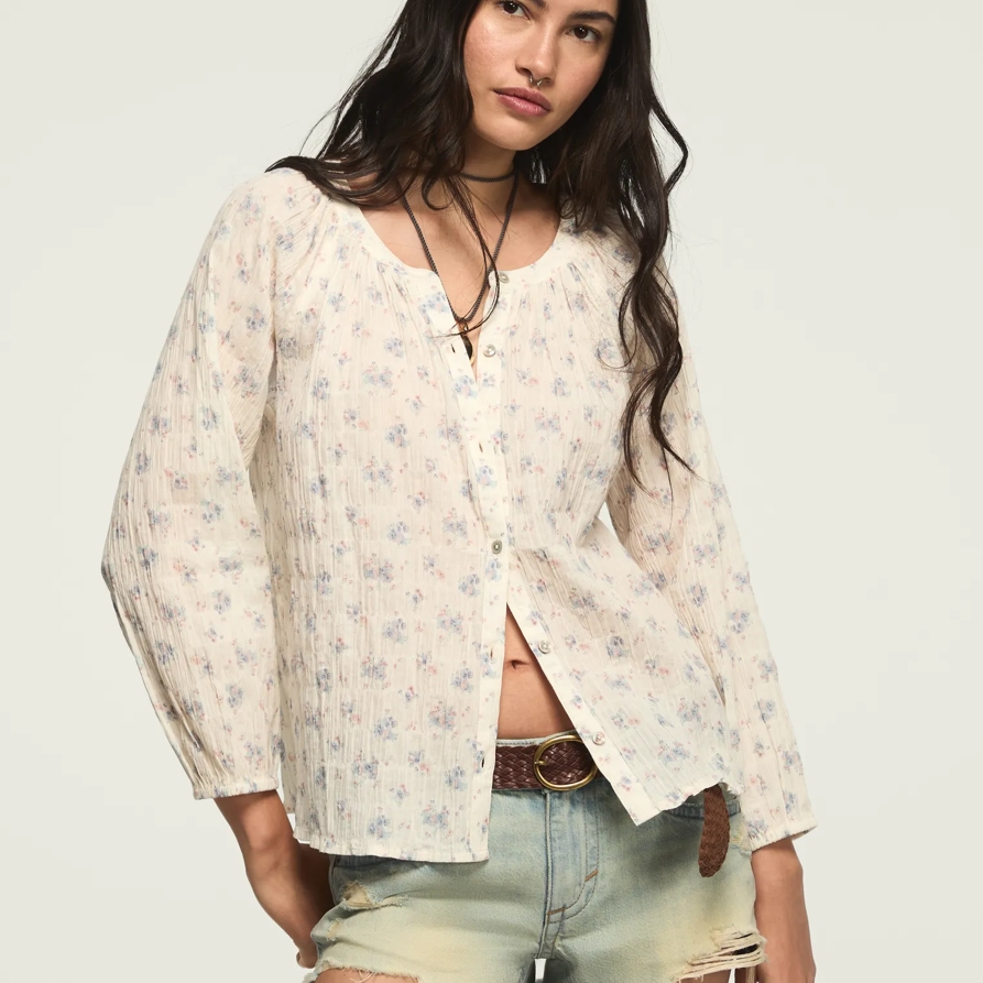 Lucky Brand Long Sleeve Button Blouse - Women's Clothing Blouses Tops Dress Shirts