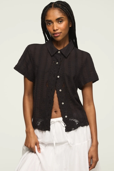 LACE SHORT SLEEVE BOYFRIEND BUTTONDOWN, image 1