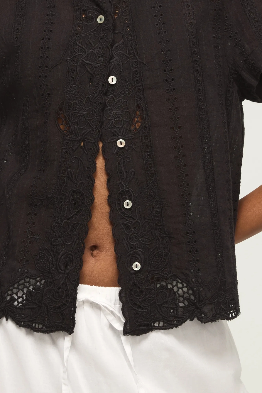LACE SHORT SLEEVE BOYFRIEND BUTTONDOWN, image 2