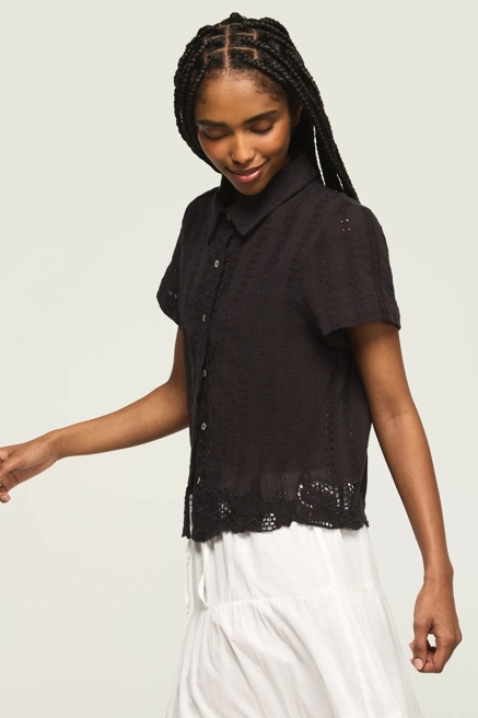 LACE SHORT SLEEVE BOYFRIEND BUTTONDOWN, image 4