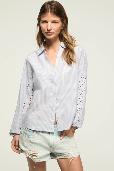 CUTWORK LONG SLEEVE BUTTON DOWN, image 1