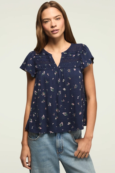FLORAL FLUTTER SLEEVE TOP, image 1