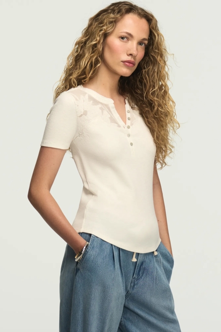 SHORT SLEEVE CUTWORK HENLEY, image 1