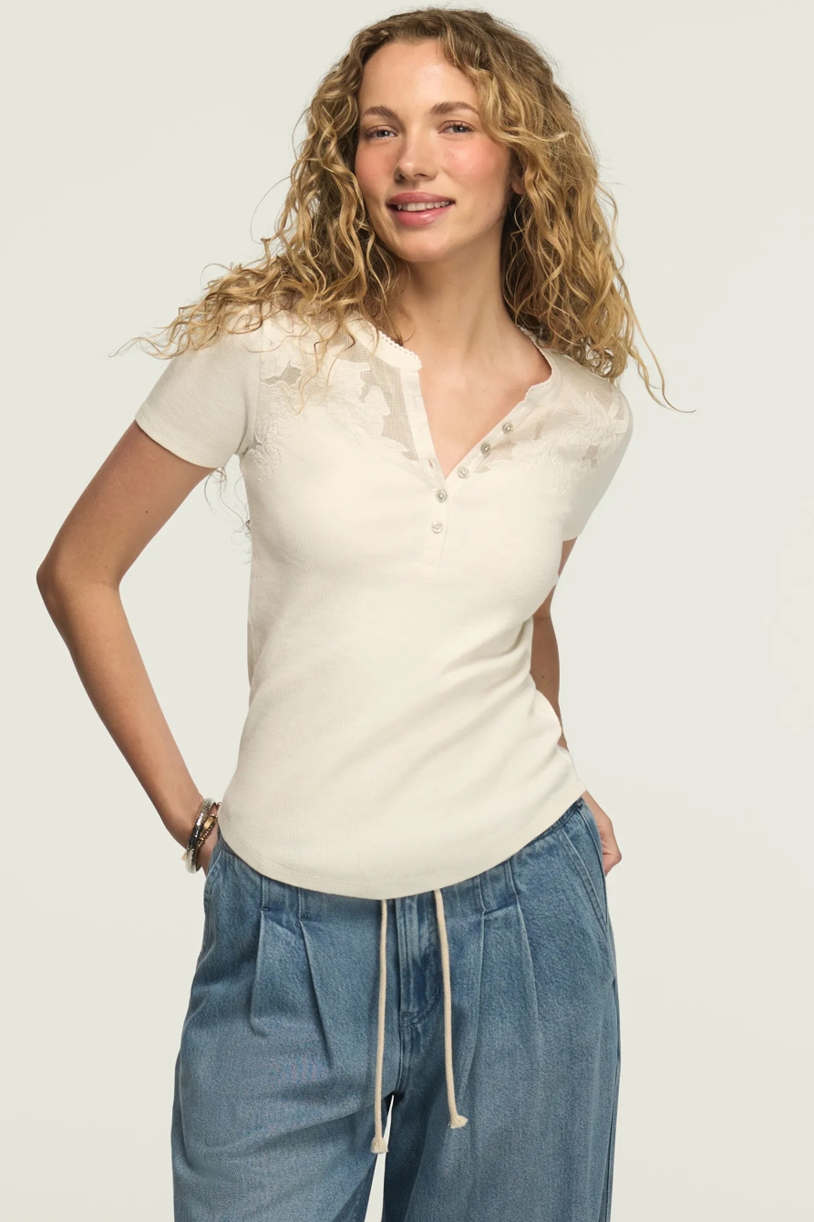 SHORT SLEEVE CUTWORK HENLEY, image 3