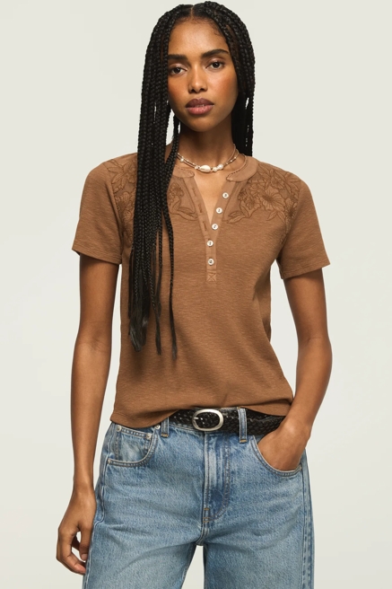 SHORT SLEEVE CUTWORK HENLEY, image 1