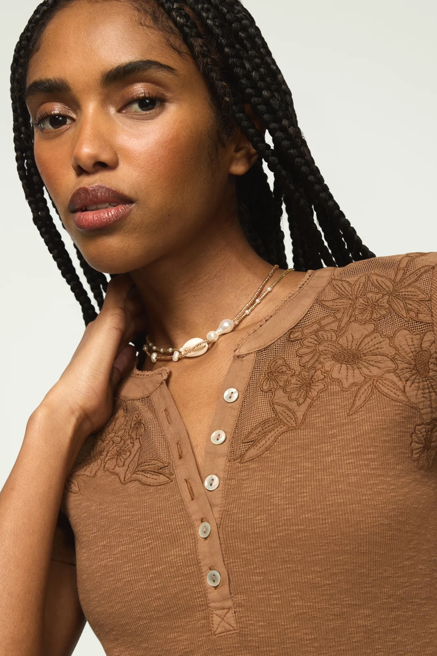 SHORT SLEEVE CUTWORK HENLEY, image 2