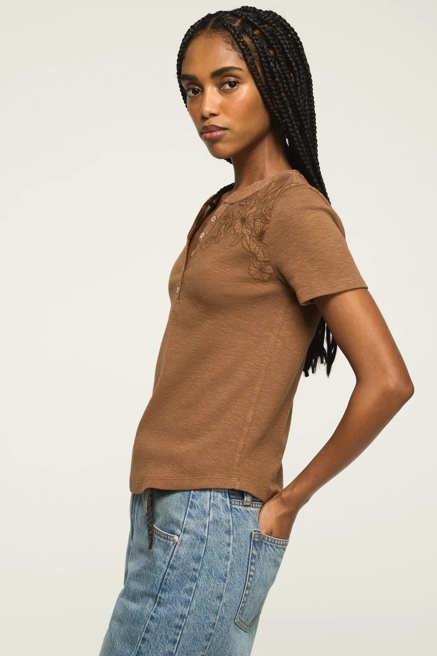 SHORT SLEEVE CUTWORK HENLEY, image 4