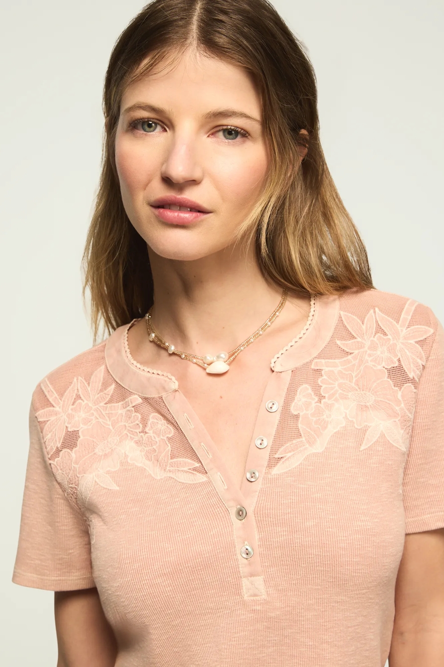 SHORT SLEEVE CUTWORK HENLEY, image 2