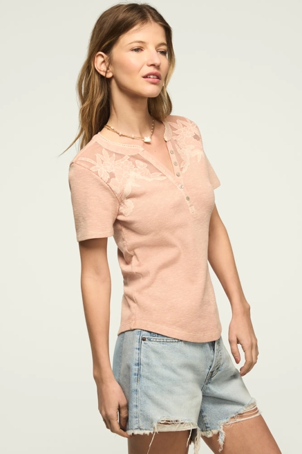 SHORT SLEEVE CUTWORK HENLEY, image 4