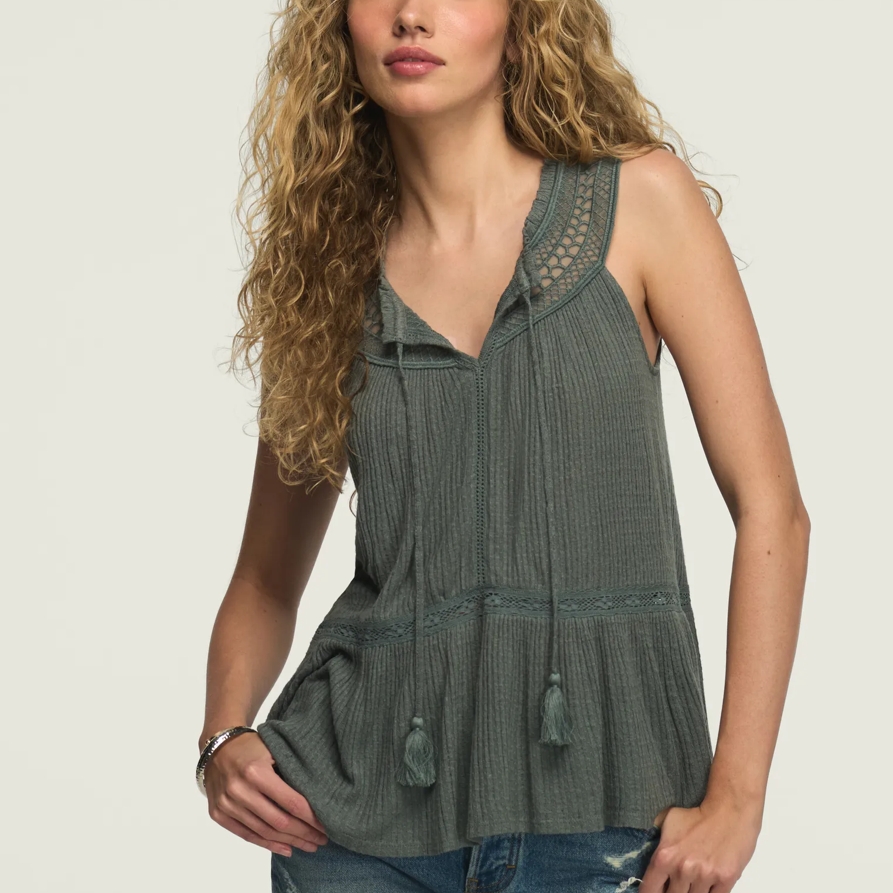 Lucky Brand Peplum Lace Trimmed Tank - Women's Clothing Tops Tank Top