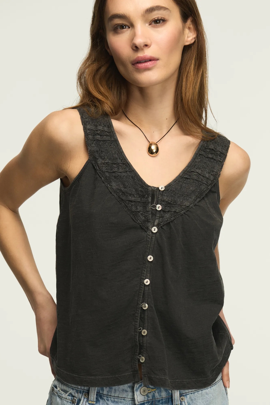 LACE YOKE V NECK TOP, image 5