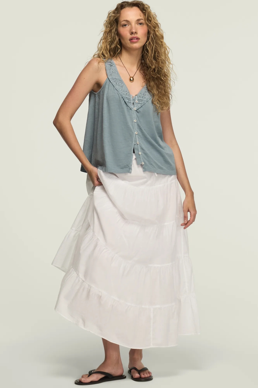 LACE YOKE V NECK TOP, image 2