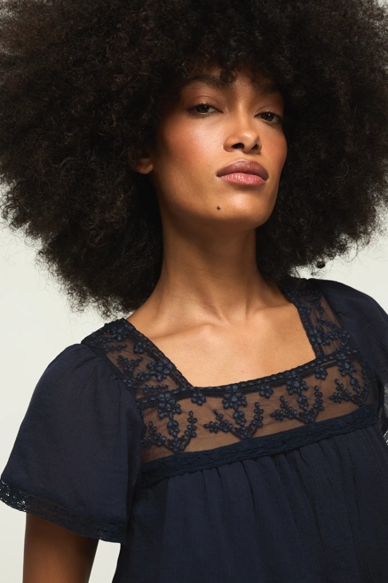 MESH LACE SQUARE NECK BLOUSE, image 1