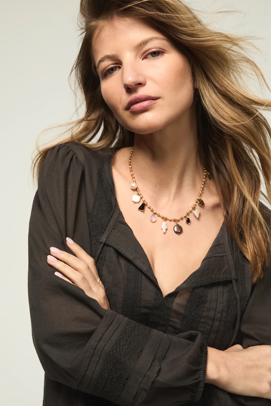 LACE PINTUCK PEASANT BLOUSE, image 2