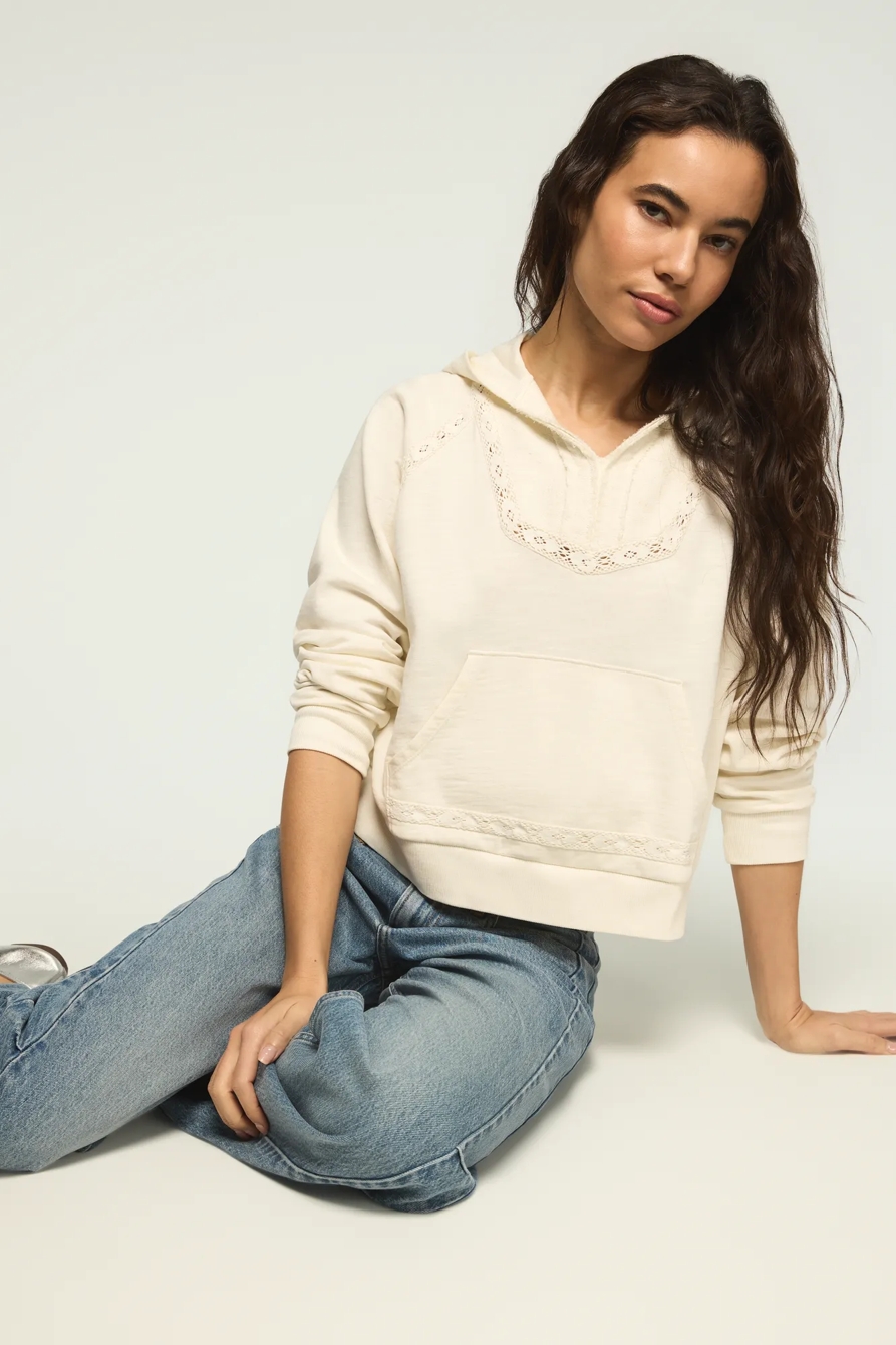 LACE TRIM FLEECE HOODIE, image 5