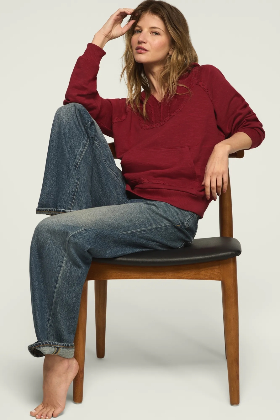 LACE TRIM FLEECE HOODIE, image 2