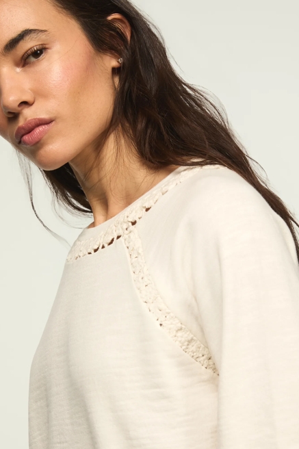 LACE TRIMMED FLEECE CREW, image 2