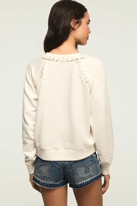 LACE TRIMMED FLEECE CREW, image 3