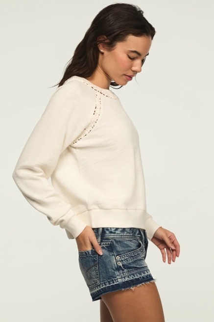 LACE TRIMMED FLEECE CREW, image 4