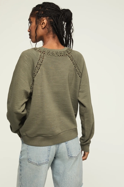 LACE TRIMMED FLEECE CREW, image 3