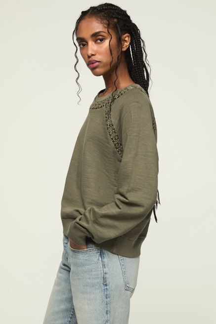 LACE TRIMMED FLEECE CREW, image 4