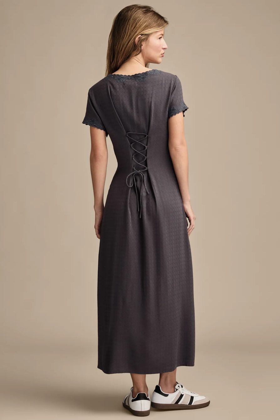 EMBROIDERED SHORT SLEEVE SIMONE MIDI DRESS, image 2