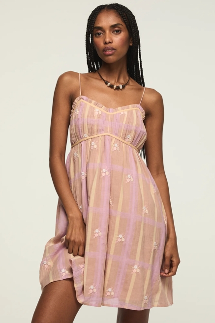 EMBROIDERED PLAID MINI DRESS, image 2