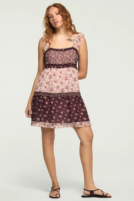 PRINT MIX RUFFLE MINI DRESS, image 1