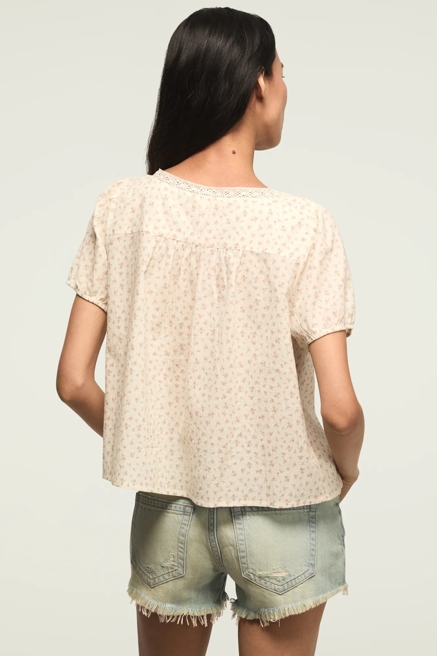 LACE HENLEY PEASANT BLOUSE, image 3