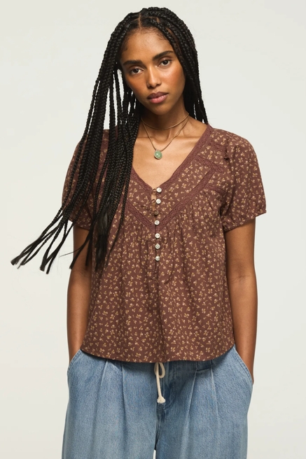 LACE HENLEY PEASANT BLOUSE, image 1