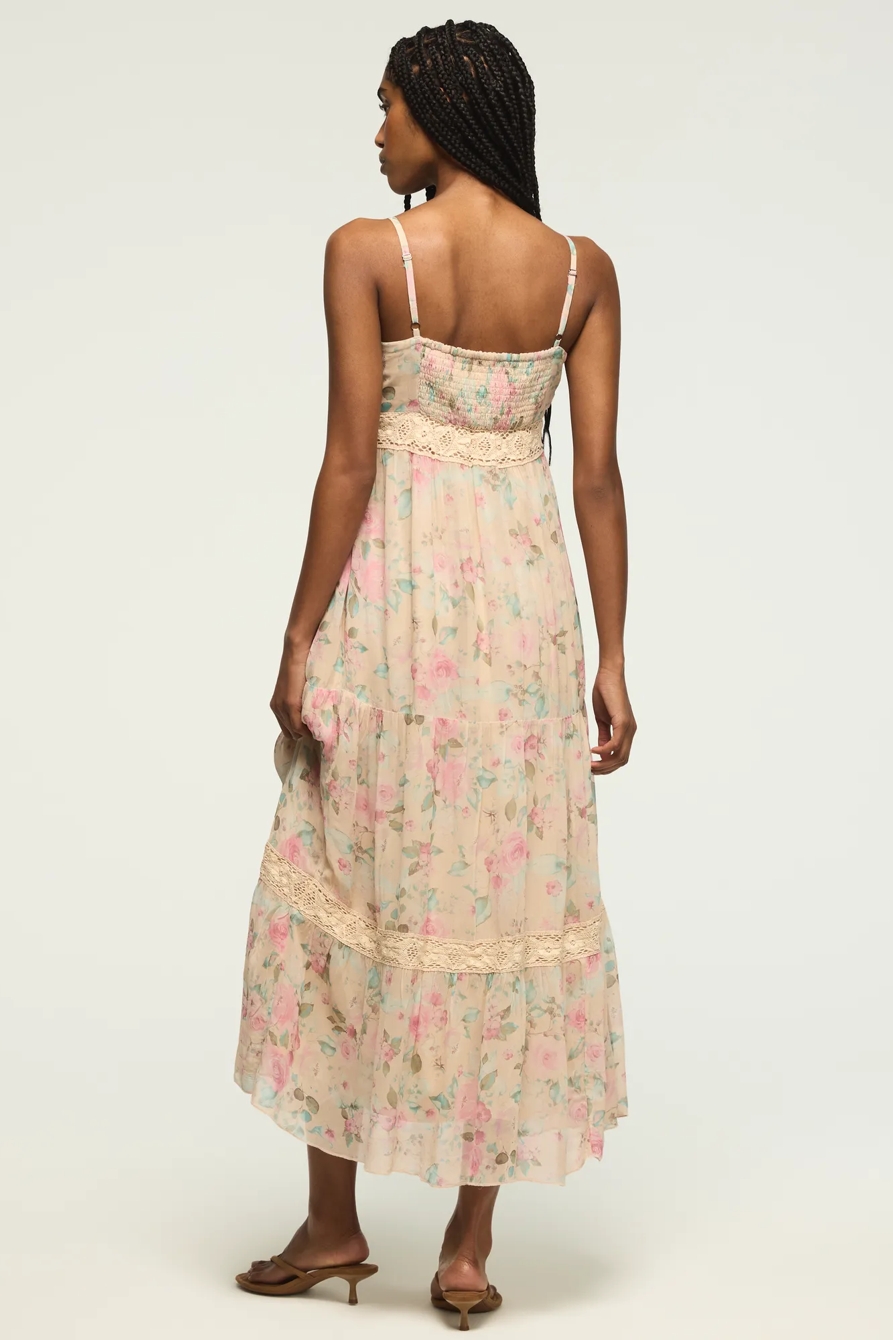 PRINTED LACE TIERED MIDI DRESS, image 3