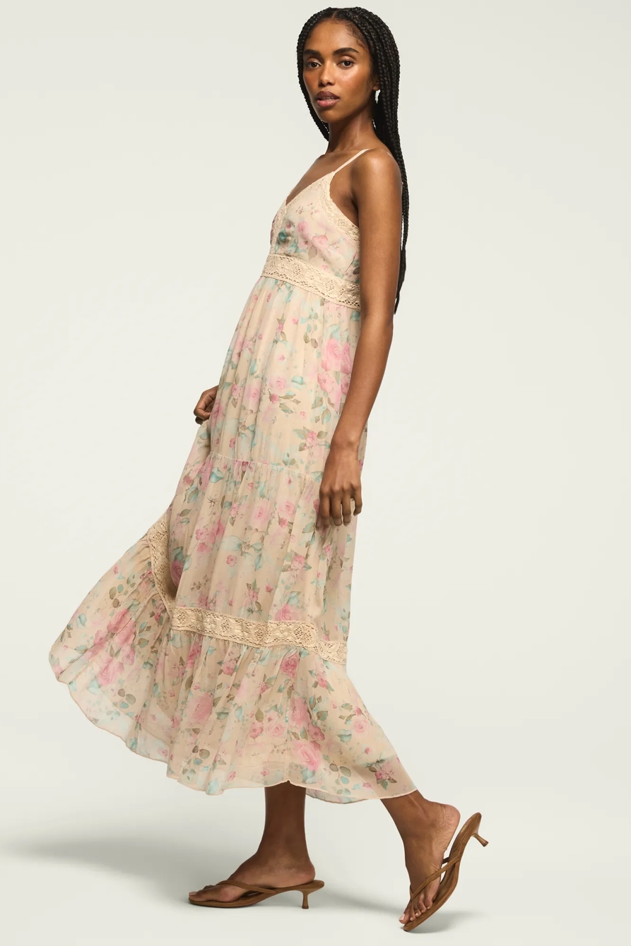 PRINTED LACE TIERED MIDI DRESS, image 4